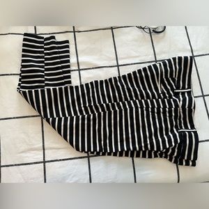 Black and white striped crop work pants by Loft. Marisa fit.